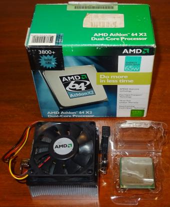 AMD Athlon 64 X2 Dual-Core 3800+ Processor (ADO3800IAA5CU NDB5F 0644MPM) 65W, Socket AM2, in OVP mit COA & AMD Lüfter